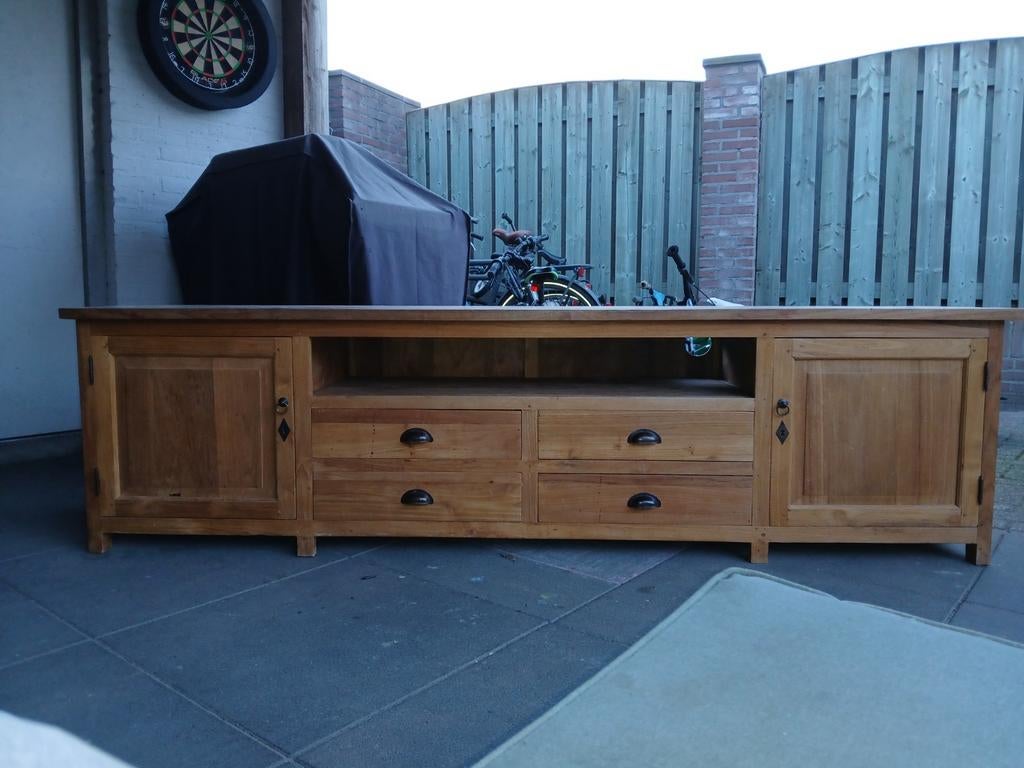 Teakhouten Tv Meubel, Huis en Inrichting, Kasten | Televisiemeubels, Ophalen, 25 tot 50 cm, 200 cm of meer, Minder dan 100 cm
