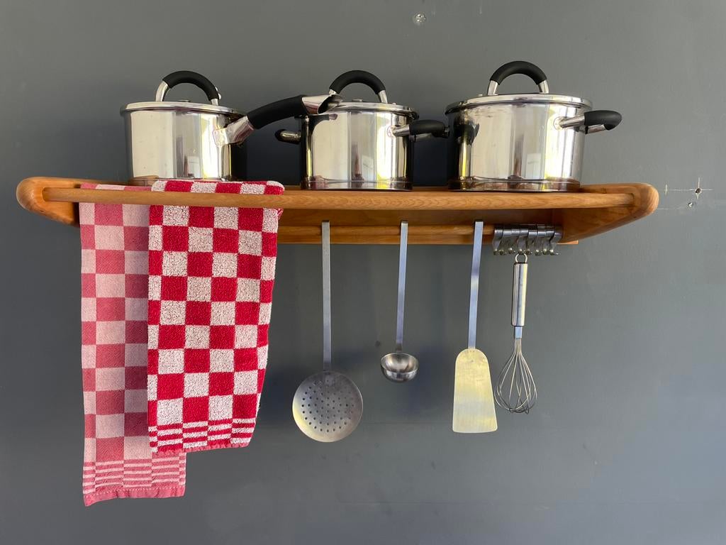 Vintage, keukenrek, landelijk, retro, hout pannenrek,, Zo goed als nieuw, Minder dan 100 cm, 25 tot 50 cm, 50 tot 100 cm