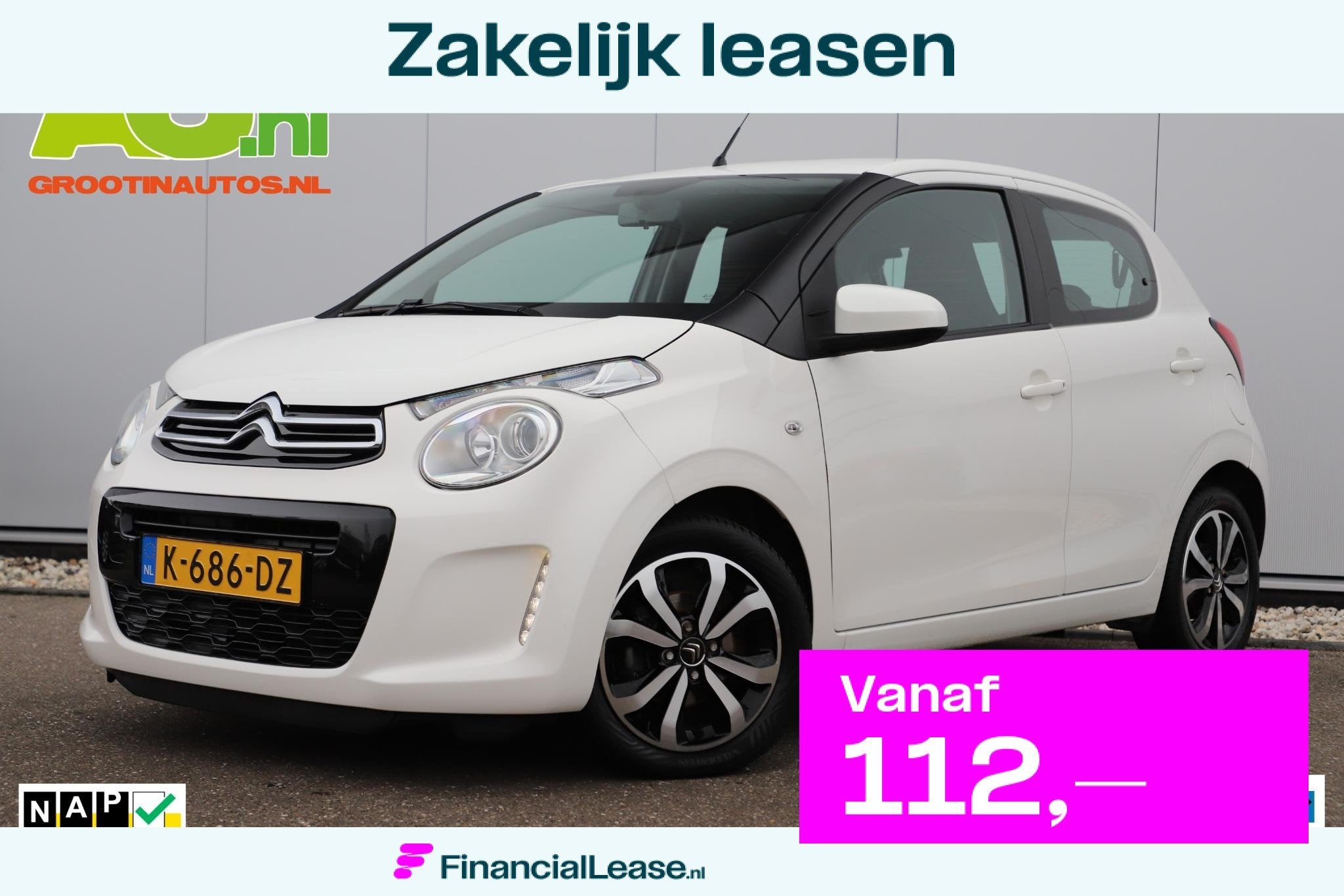 Citroen C1 1.0 VTi Shine 15 inch LMV Navigatie Achteruitrijc, Voorwielaandrijving, Stof, Gebruikt, Euro 6