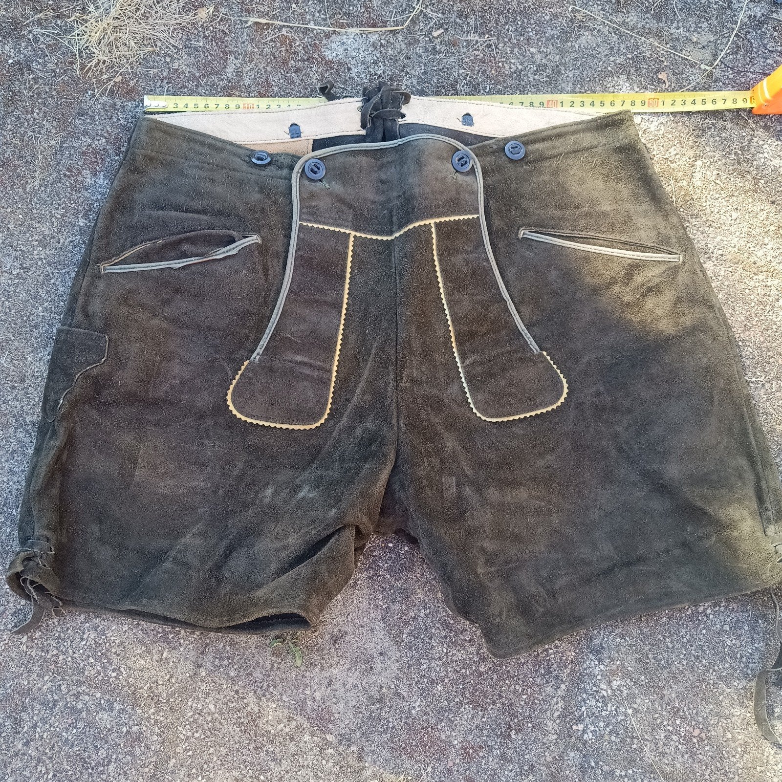 Lederhose maat 52 / 54 echt runderleer vintage kort, Maat 52/54 (L), Ophalen of Verzenden, Kleding, Gedragen