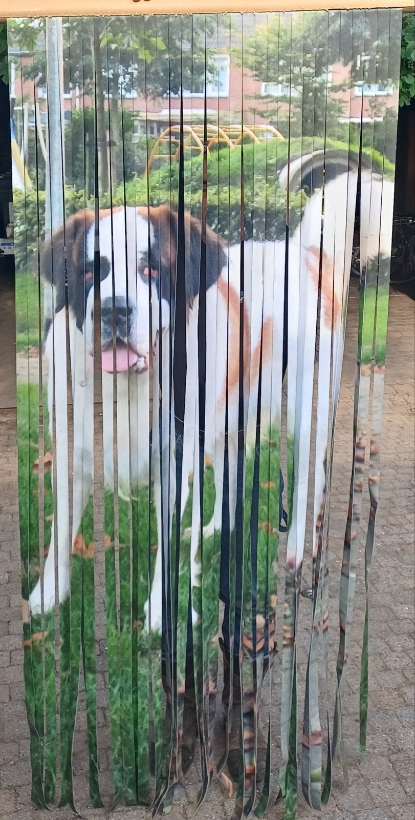 Ruilen: Vliegengordijn met Sint Bernard print - 90x200 cm, Ophalen of Verzenden, Gebruikt, Meerkleurig, Kunststof