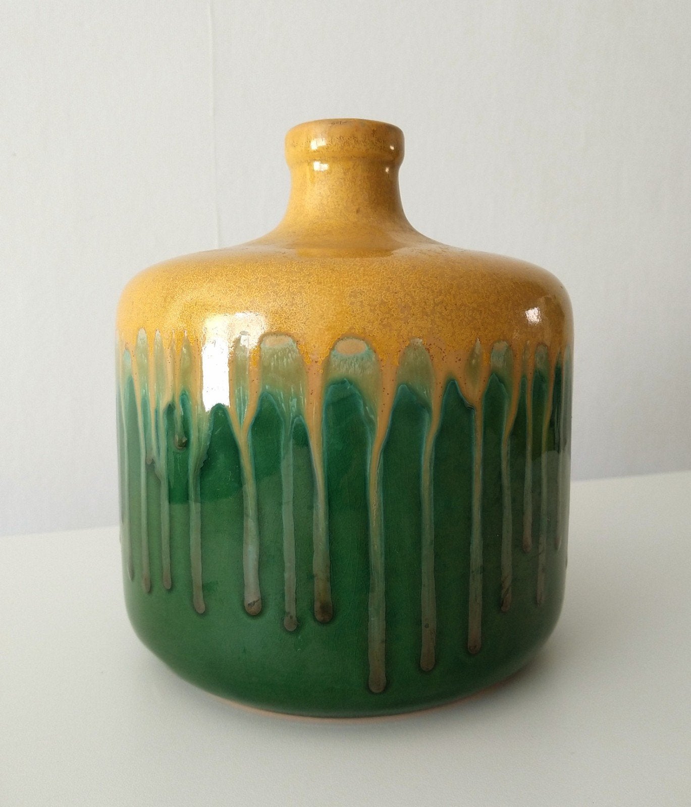 Prachtige vaas in groen en geel 20x17, Ophalen of Verzenden