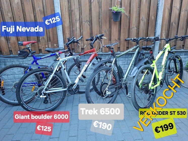 DIVERSE MOUNTAINBIKES ROCKRIDER ST530,TREK 6500,GIANT,FUJI, Ophalen, Velgrem, Giant, Zo goed als nieuw