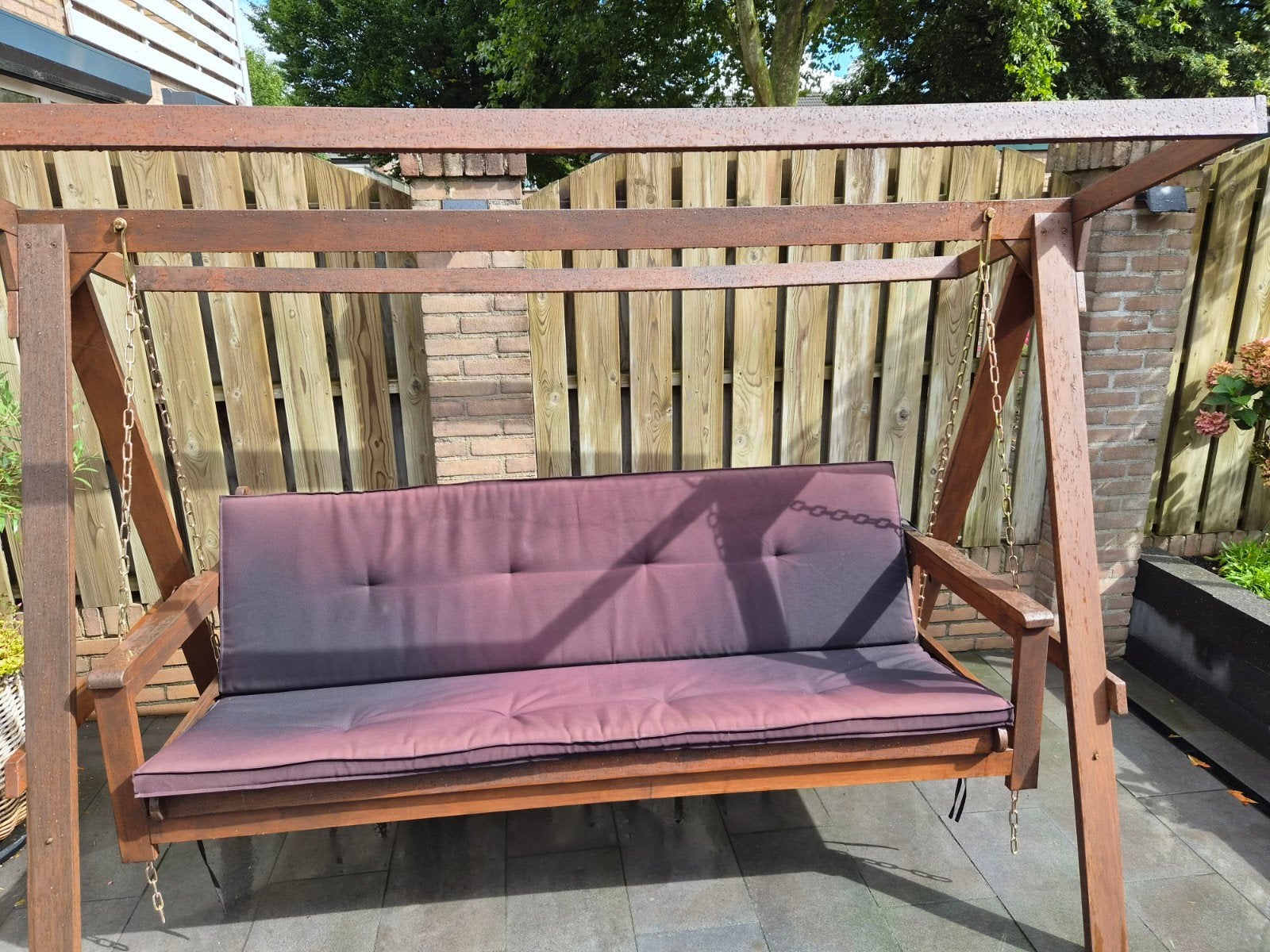 Houten schommelbank met kussen - Gebruikt, Ophalen, Gebruikt, Hout, Schommelbank