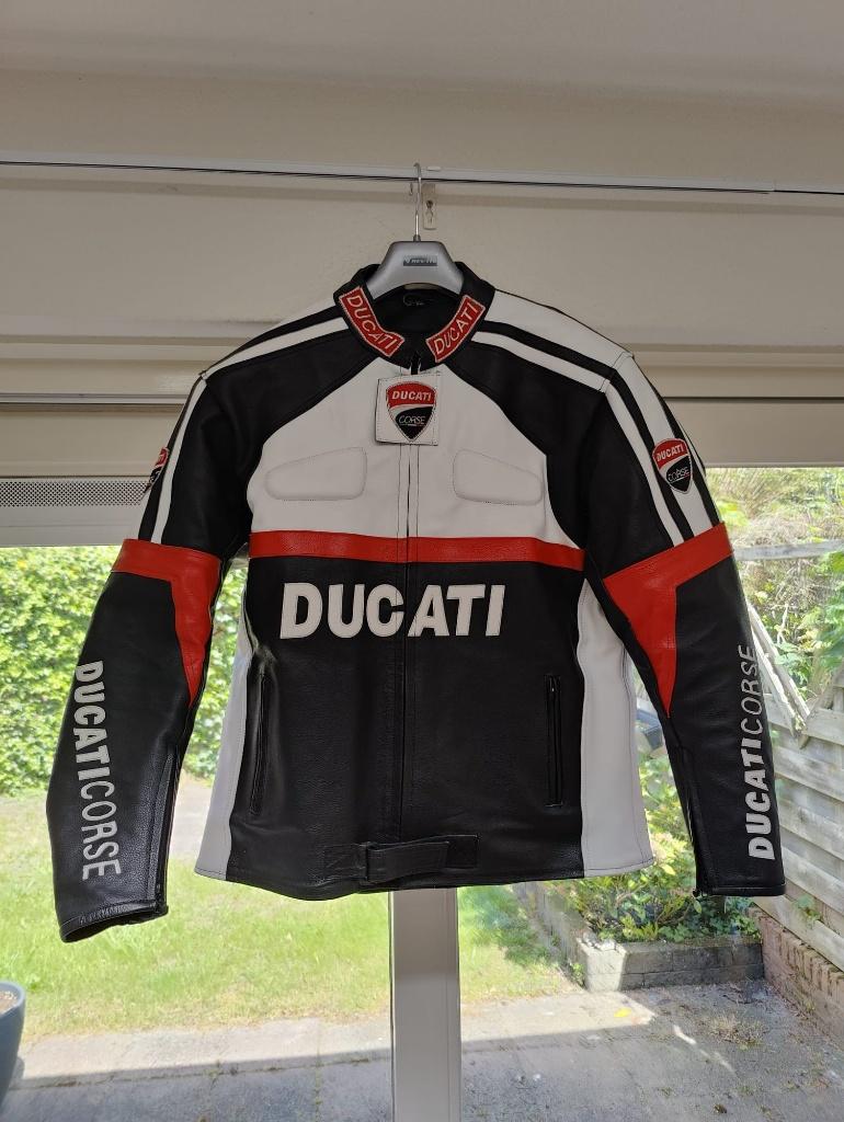 Ducati leren motorjas - Zwart, wit en rode accenten, Motoren, Ophalen, Heren, Jas | leer, Ducati