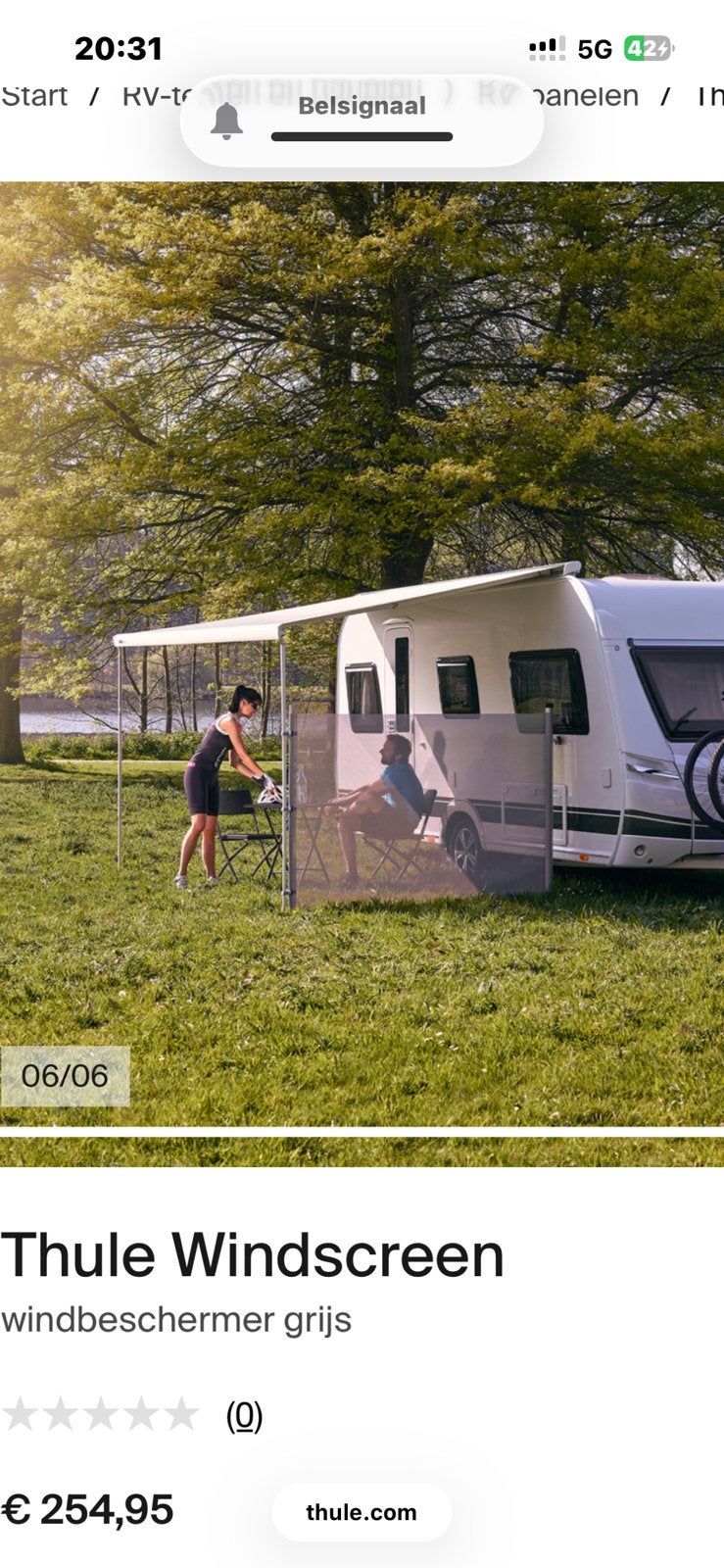 Thule oprolbaar windscherm zgan lang 3.00 m, Caravans en Kamperen, Ophalen of Verzenden, Zo goed als nieuw