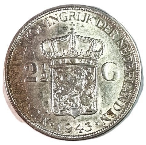 Nederlands Indië: Rijksdaalder 1943 D+palmboom, Zilver, Ophalen of Verzenden, Koningin Wilhelmina, Losse munt
