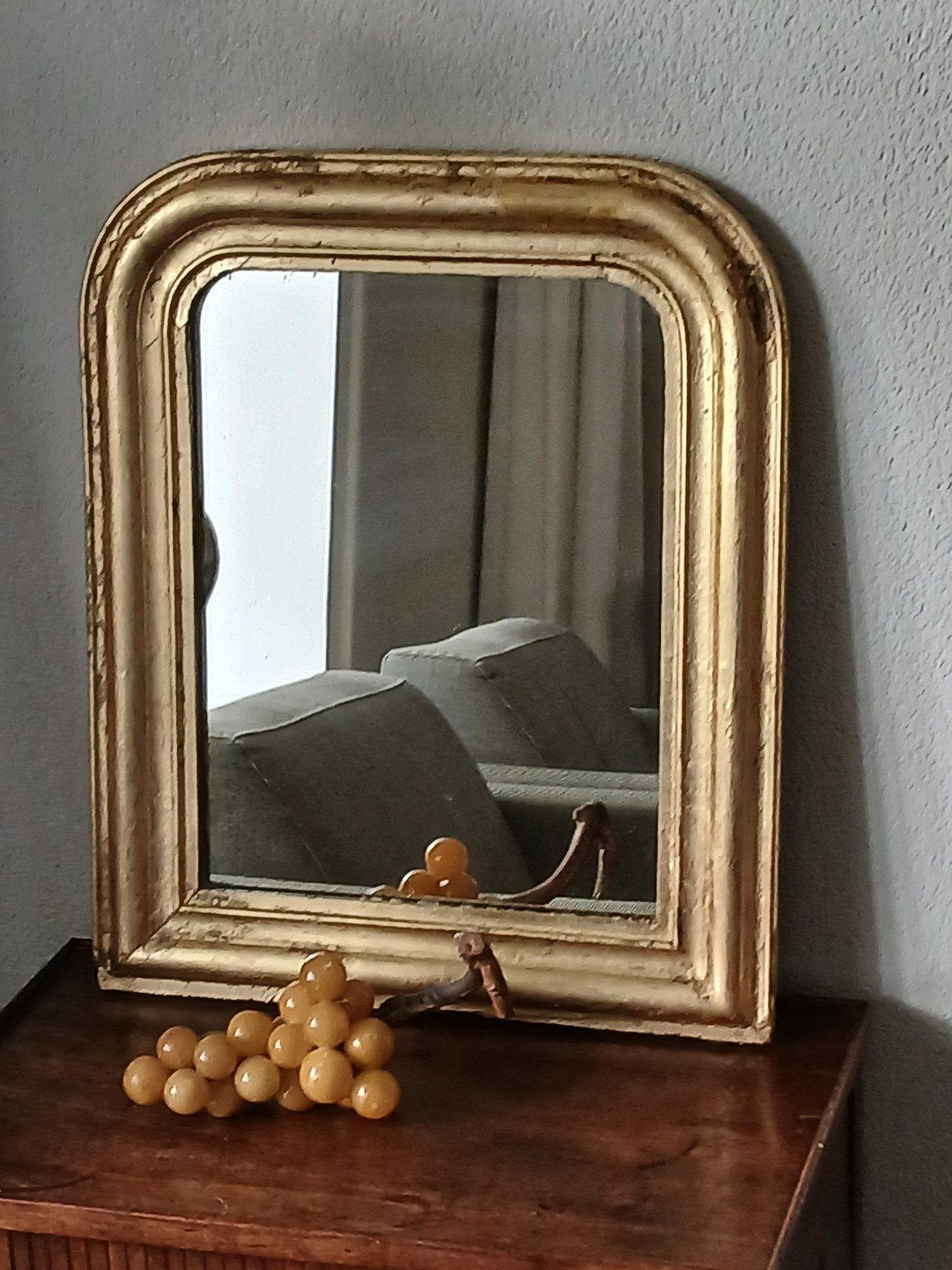 Stijlvolle Antieke Franse Bladgoud Vergulde Spiegel, Antiek en Kunst, Ophalen, Rechthoekig, 50 tot 100 cm