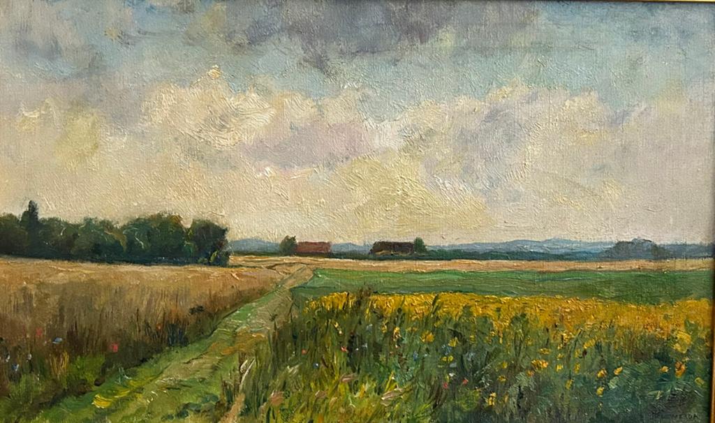 Schilderij B. Ferwerda - Lupine- en Korenvelden, Ophalen of Verzenden