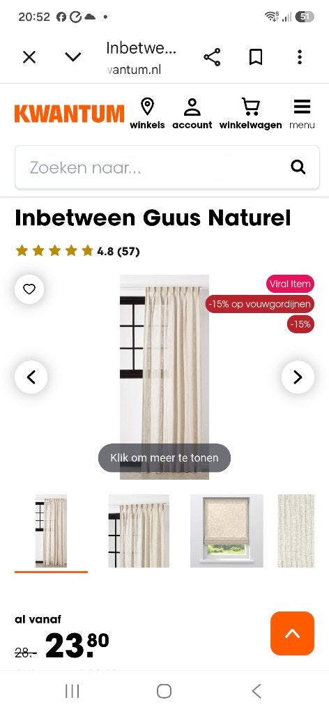 Inbetween gordijnen, Ophalen, Met haken, Gebruikt, Kwantum