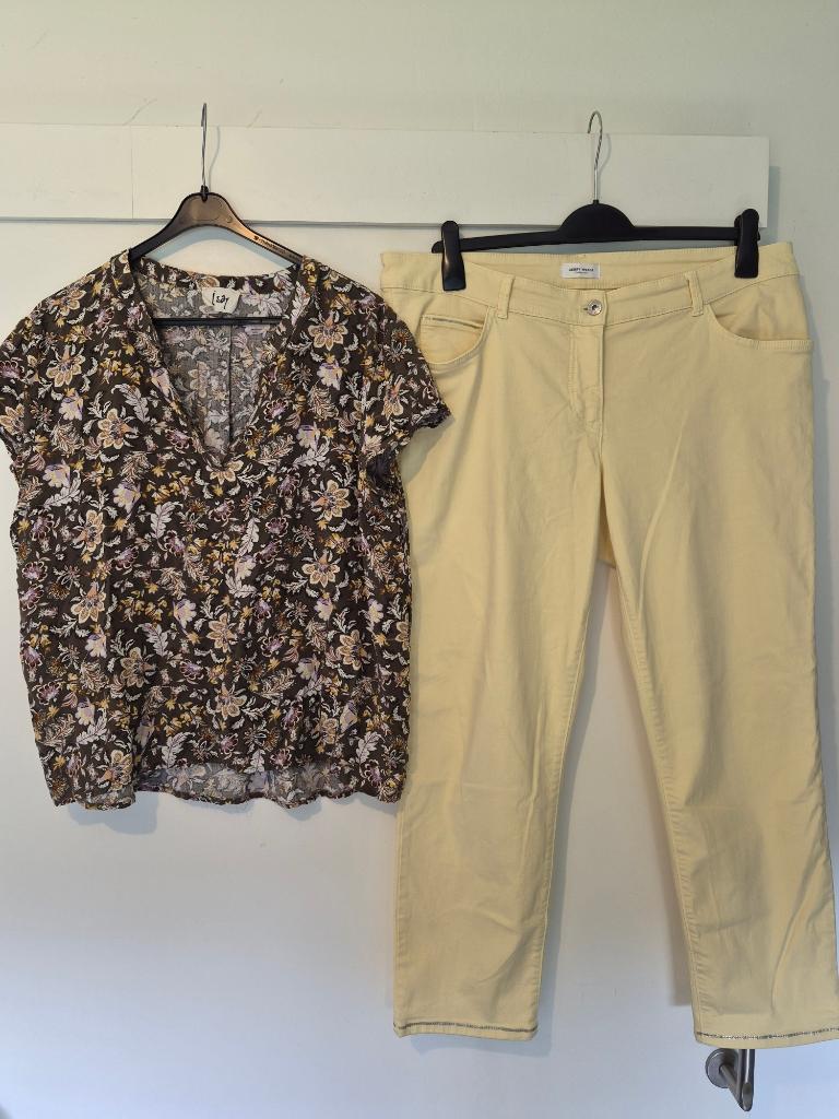 broek stretch gerry weber maat 46 + blouse isay maat 2xl 46, Geel, Maat 46/48 (XL) of groter, Ophalen of Verzenden, Zo goed als nieuw