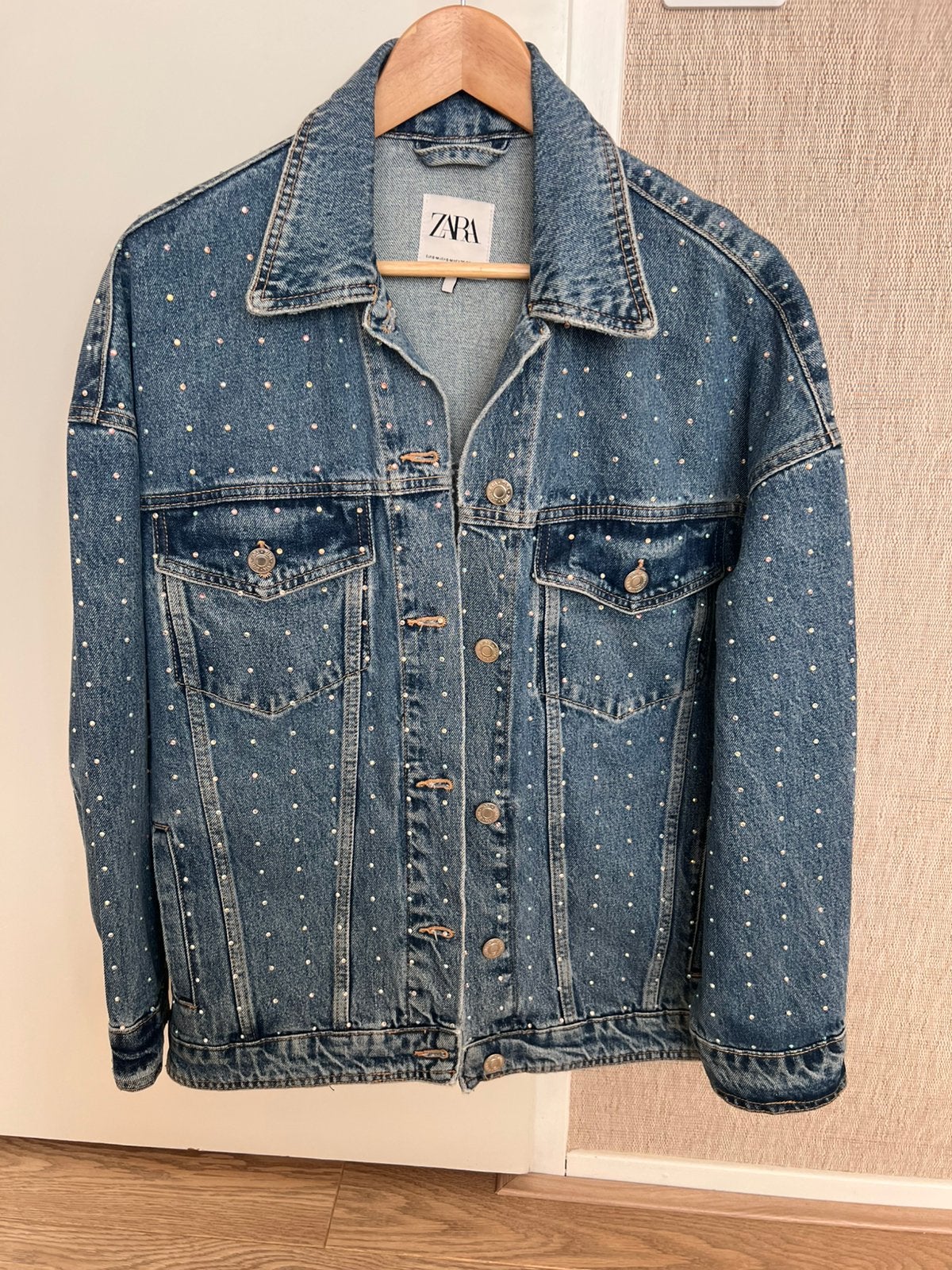 Denim jas spijkerjas studs glitter, Ophalen of Verzenden, Zo goed als nieuw, Blauw