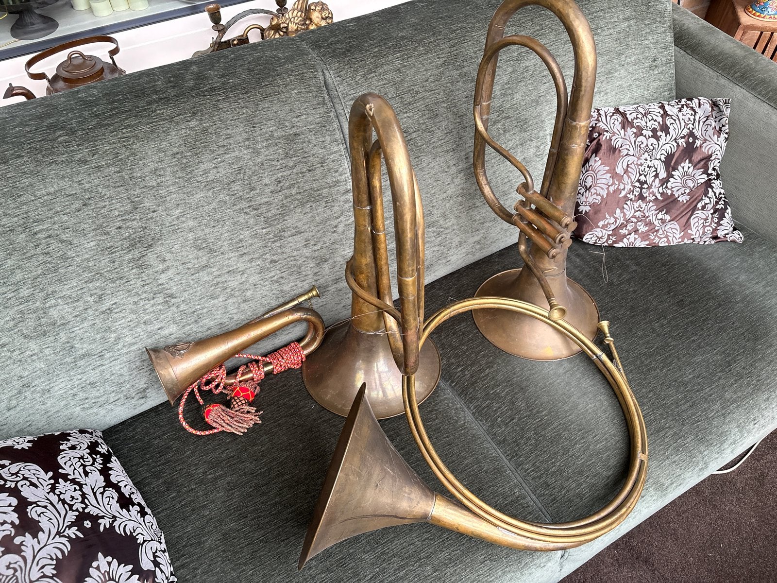 Antieke Koperen Hoorns - Decoratief Muziekinstrument, Ophalen of Verzenden, Gebruikt, Koperblazer