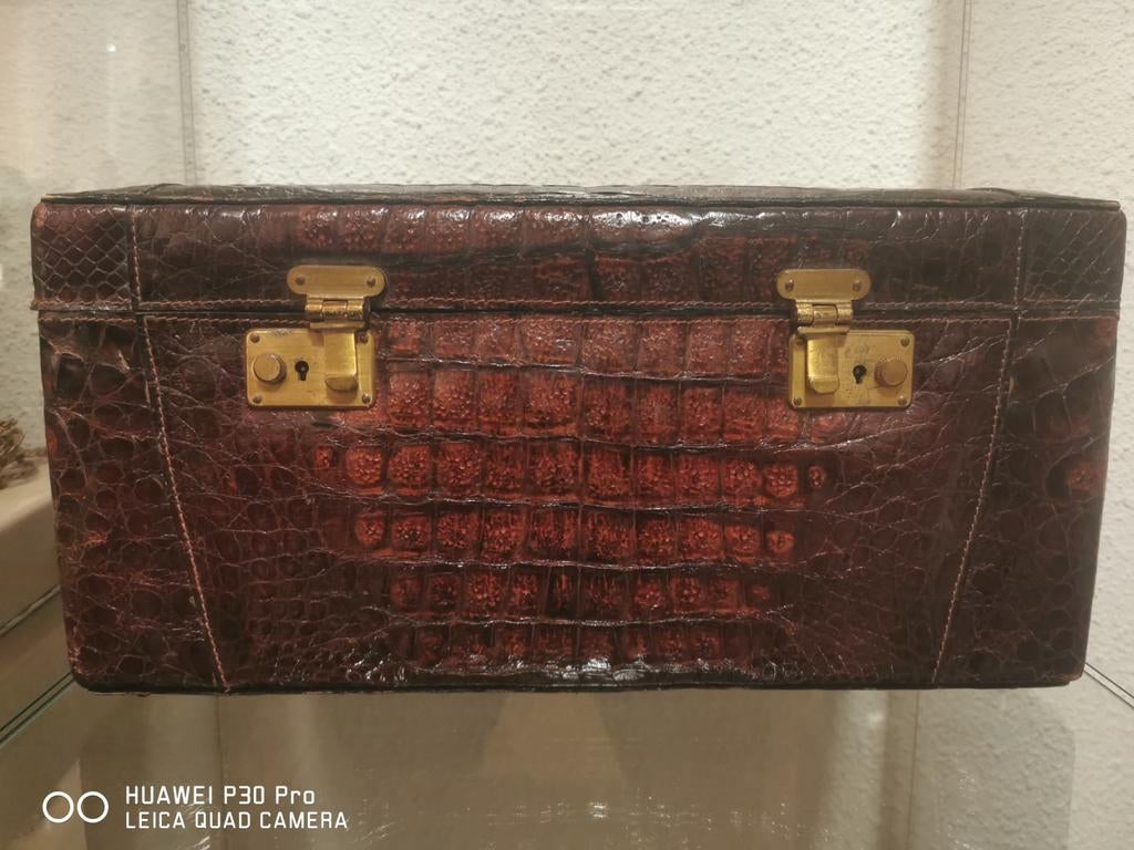 Vintage alligator Leder beautycase, Ophalen of Verzenden, Gebruikt, Bruin