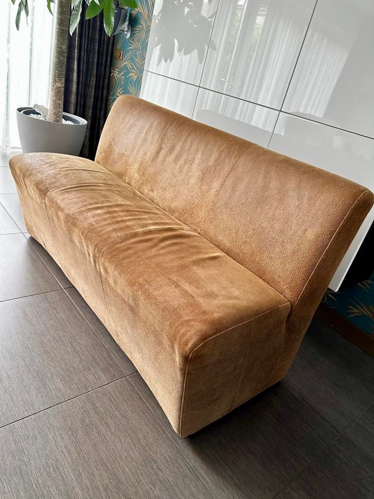 Eetkamer bank - Nubuk cognac, Ophalen, Zo goed als nieuw, 75 tot 100 cm, Leer