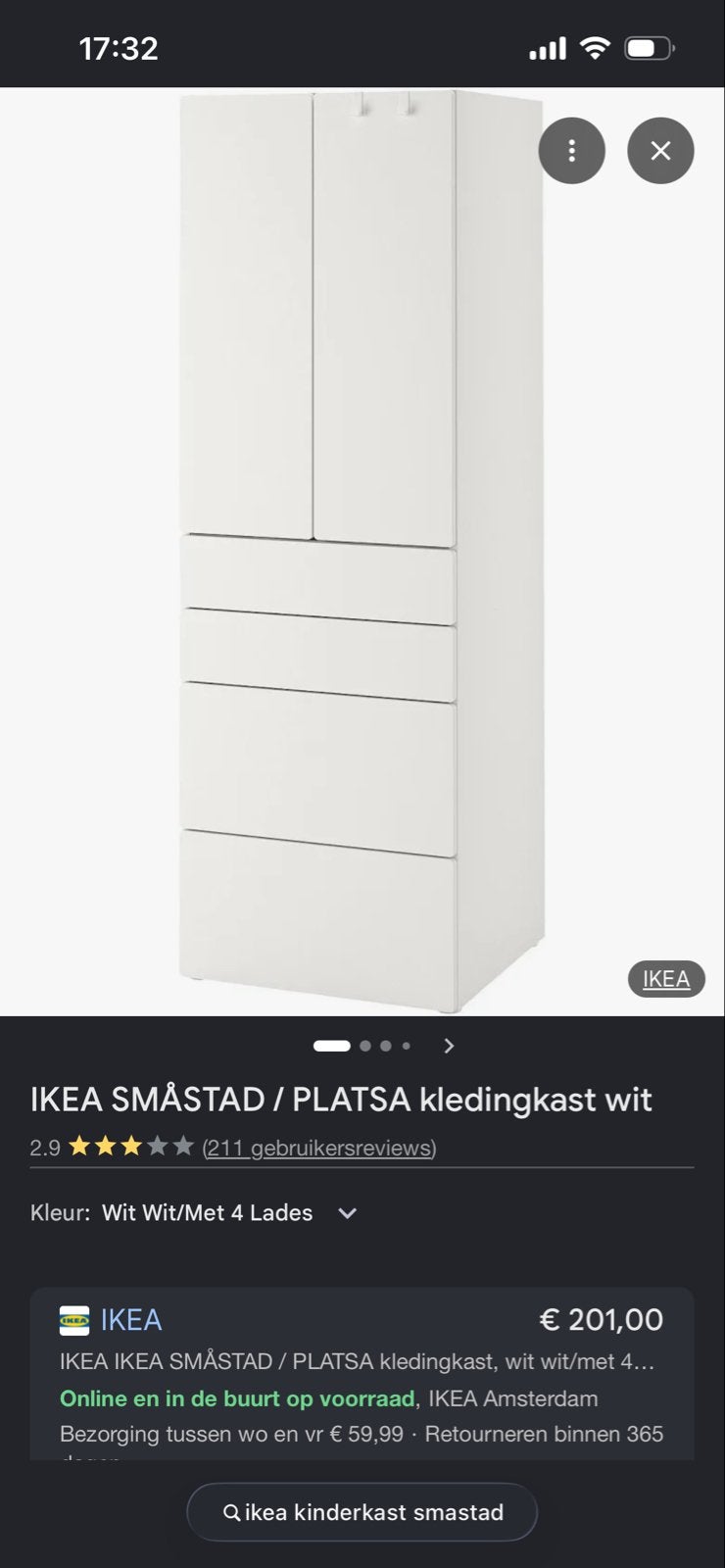 IKEA SMÅSTAD / PLATSA kledingkast wit zo goed als nieuw, Ophalen, Gebruikt, Kast, 50 tot 70 cm