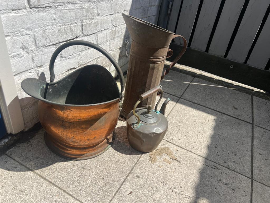 Koper setje, kolenkit, fluitketel, grote bak, Ophalen of Verzenden