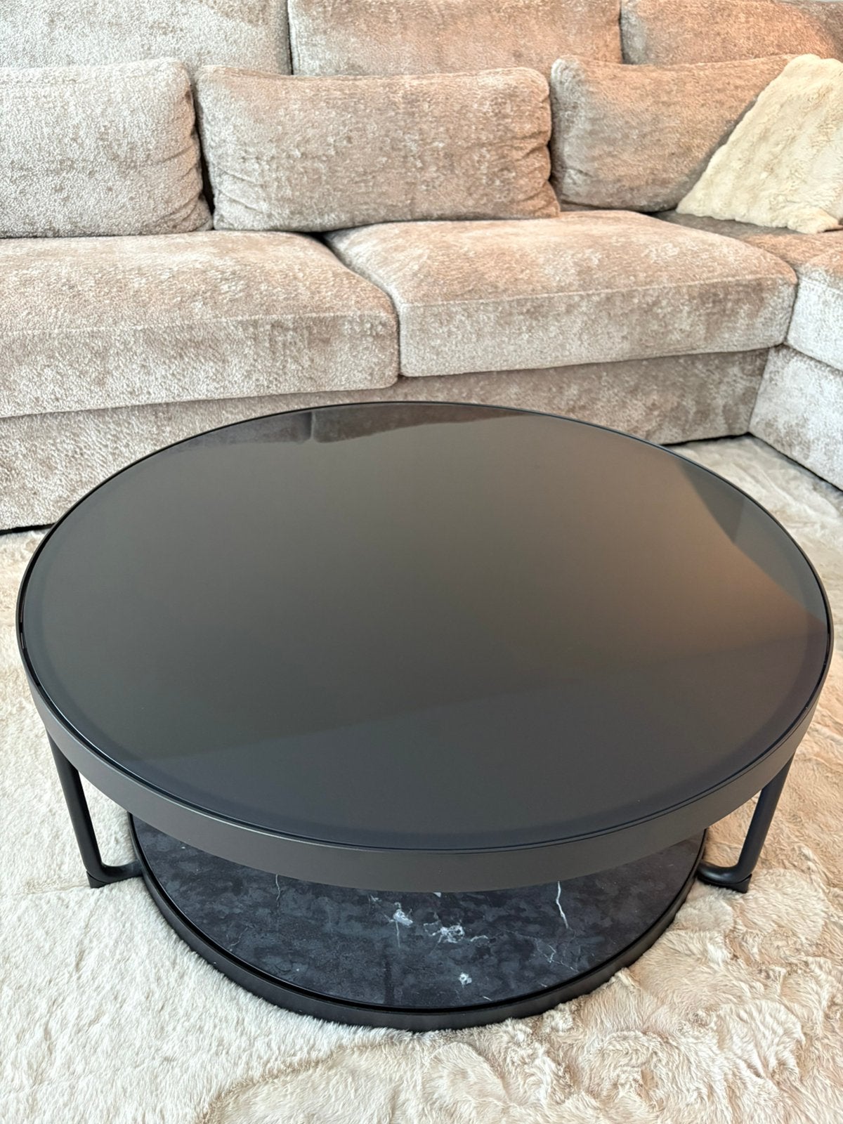 Salontafel rond antraciet/glas, Ophalen, Rond, 50 tot 100 cm, 5 – 50