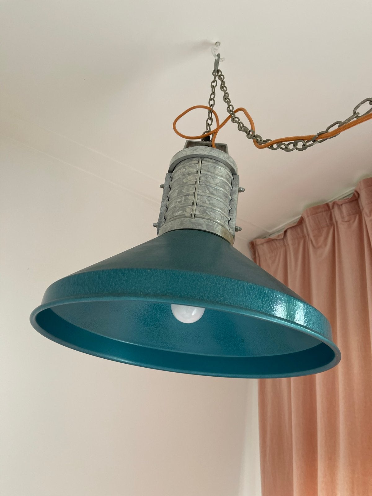 Industriële hanglamp - Petrolblauw metaal, Ophalen, Gebruikt, Metaal, E27 (groot)