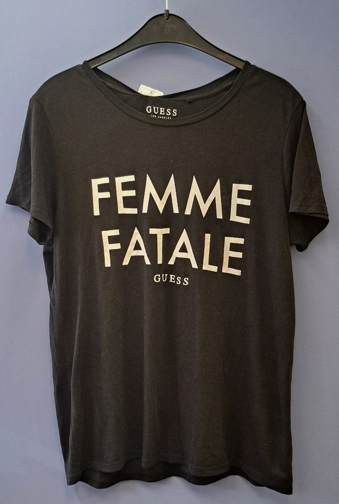 Guess shirt Femme Fatale zwart + witte letters M nr 42370, Maat 38/40 (M), Guess, ., Zwart