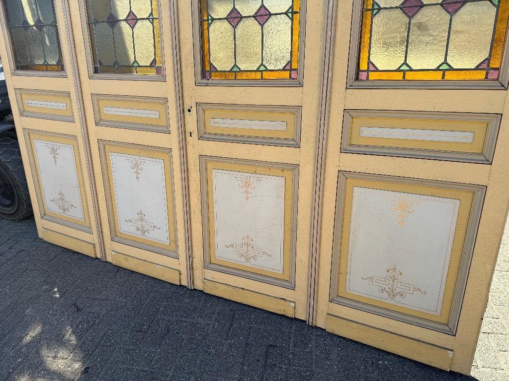 4-delige openslaande glas in lood deuren 348x290cm., Doe-het-zelf en Verbouw, Ophalen, Gebruikt, Binnendeur, Info@walstra.nl