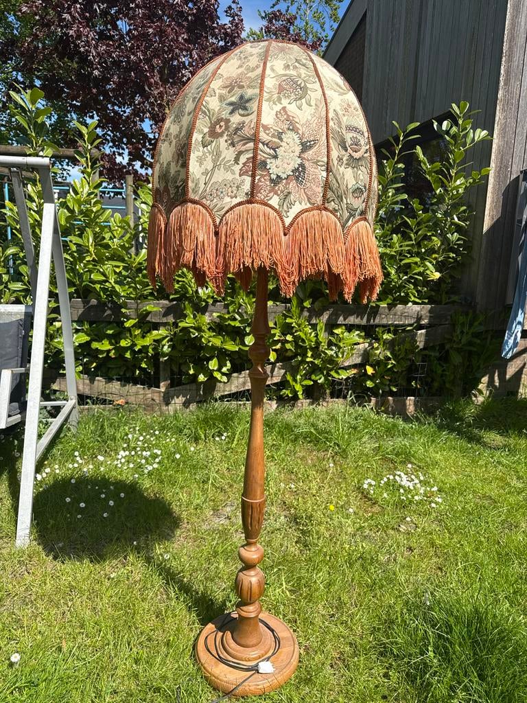 Vintage Vloerlamp met Bloemmotief en Franjes, Ophalen