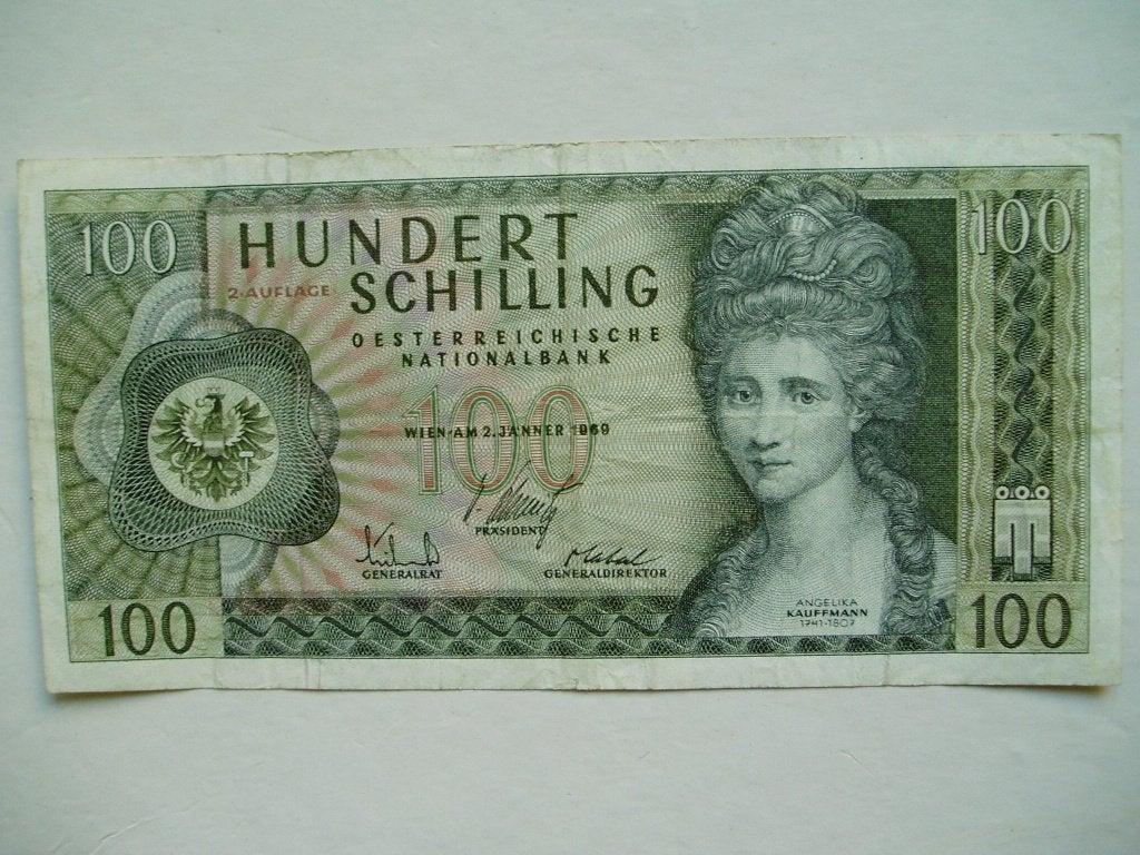 939. Oostenrijk, 100 schilling 1969(1981) Angelika Kaufmann., Verzenden, Oostenrijk, Los biljet