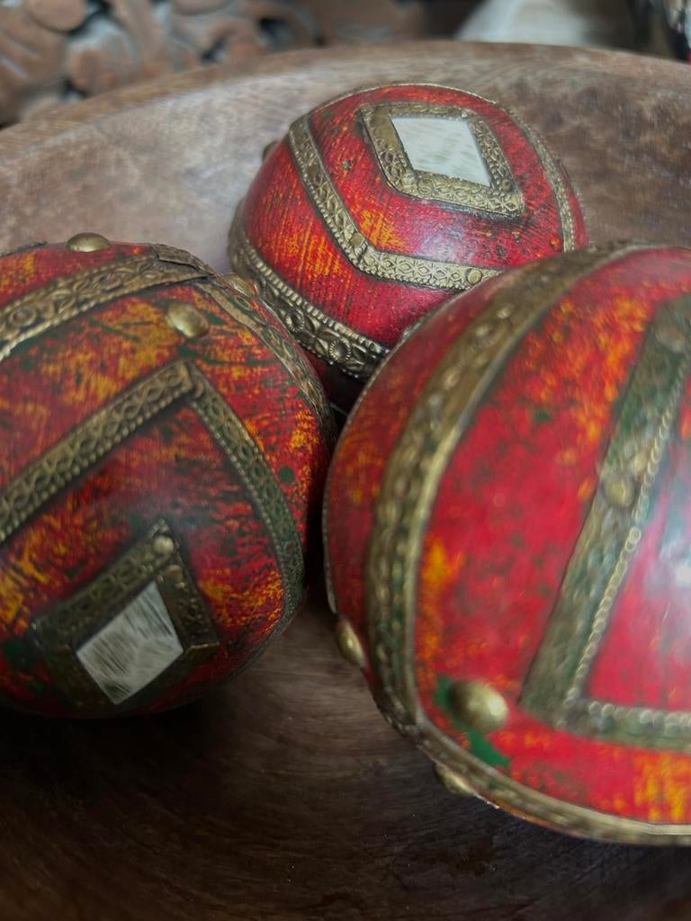 Houten bal bewerkt India oosters sober sleets bohemian, Antiek en Kunst, Ophalen of Verzenden