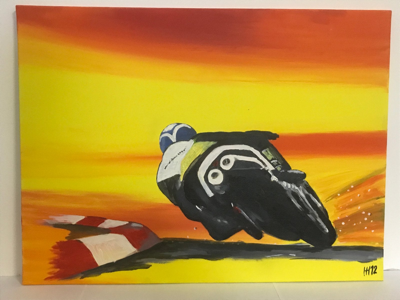 Motorrijder 80 x 60 acrylverf, Ophalen, Ophangklaar, Overige materialen, Figuren