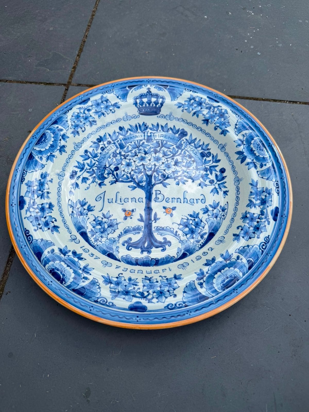 Delfts Blauw Herdenkingsbord Juliana & Bernhard 1937, Antiek en Kunst, Ophalen