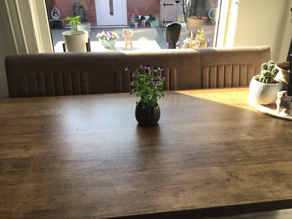 Eettafel lamulux Old Teak 90 x 190, Ophalen, Kunststof, 50 tot 100 cm, Zo goed als nieuw