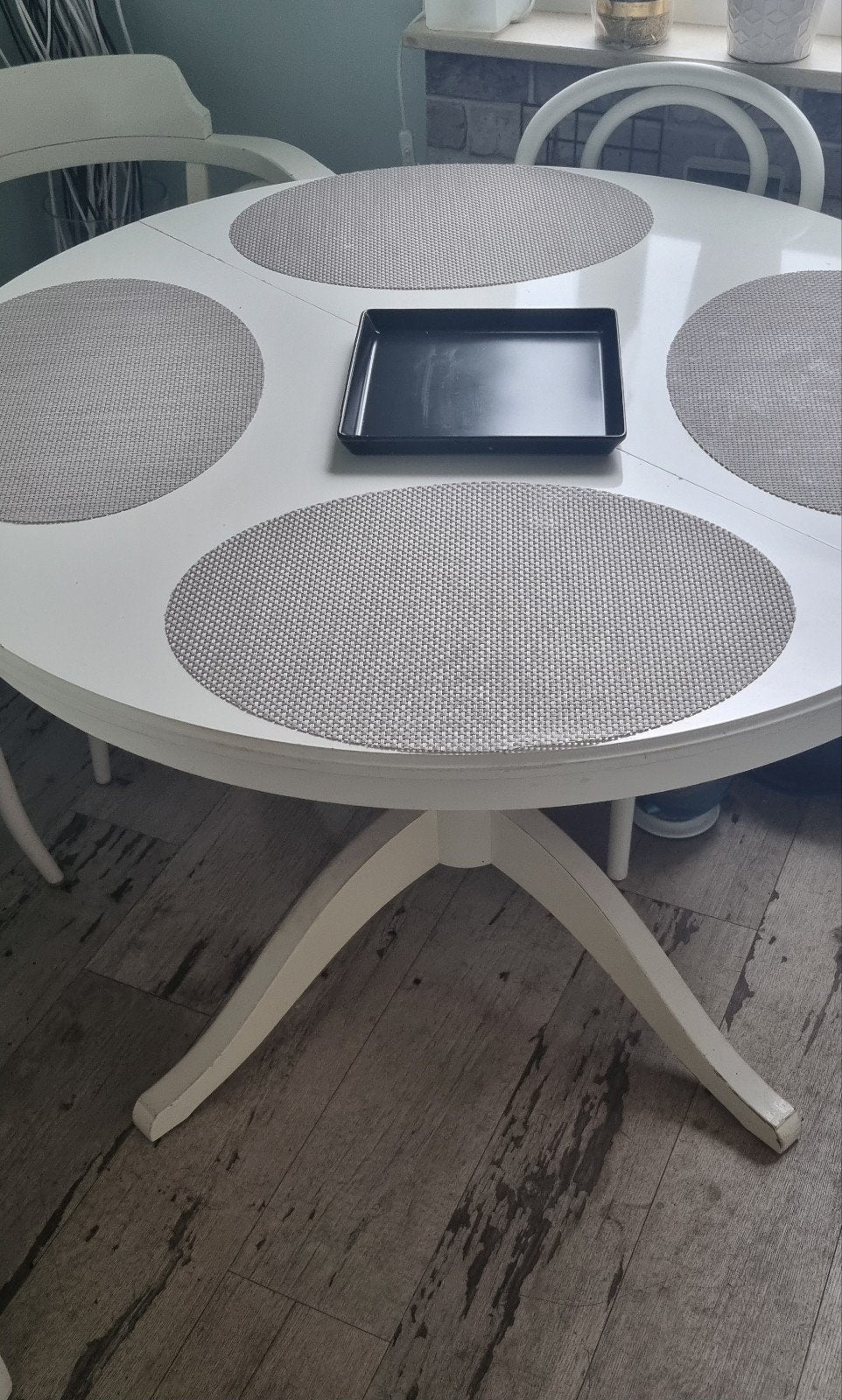 Eettafel uitschuifbaar rond wit, Huis en Inrichting, Tafels | Eettafels, Ophalen, Gebruikt, 100 tot 150 cm, Rond