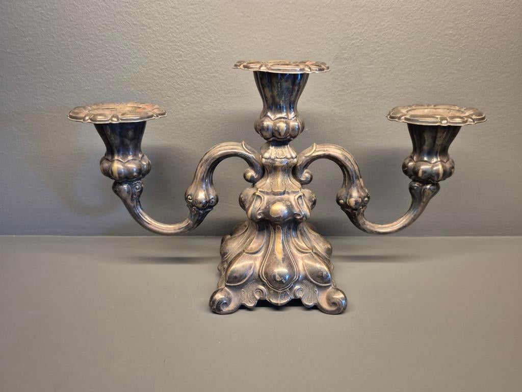 Antieke verzilverde kandelaar, Ophalen of Verzenden, Zilver