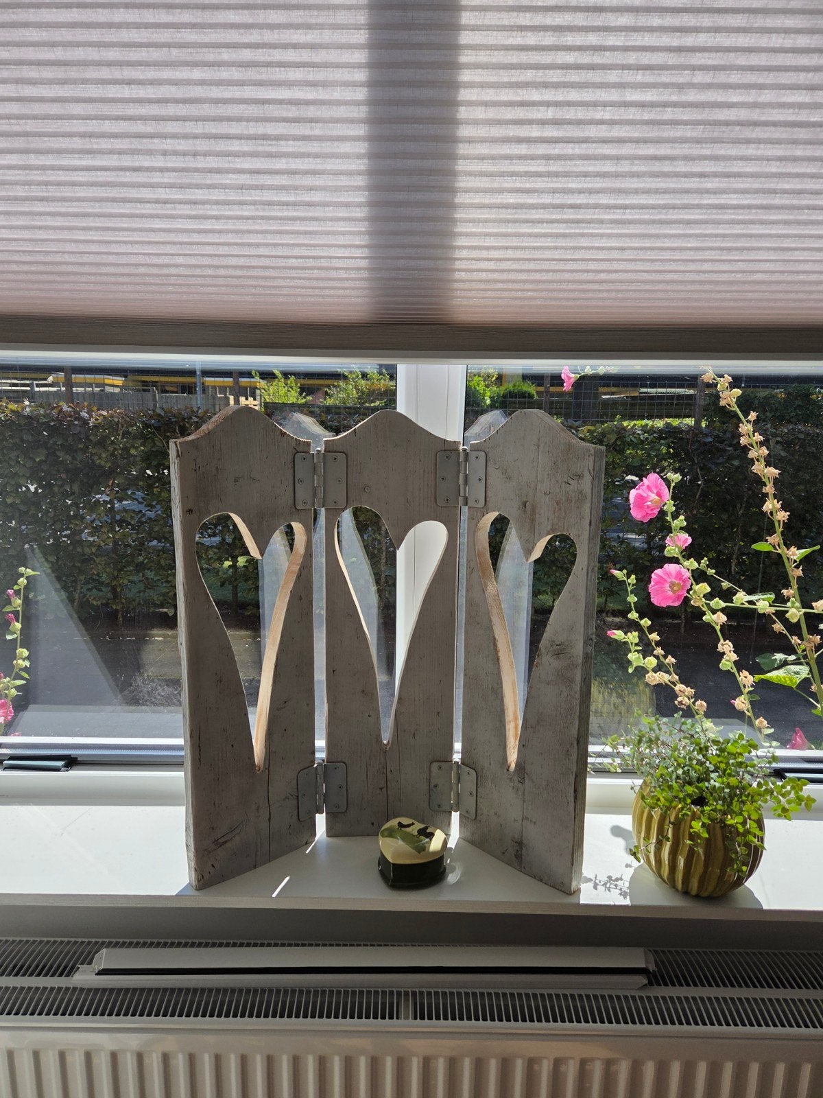 Decoratief houten kamerscherm met hartjes, Ophalen, Hout, Gebruikt, Landelijk