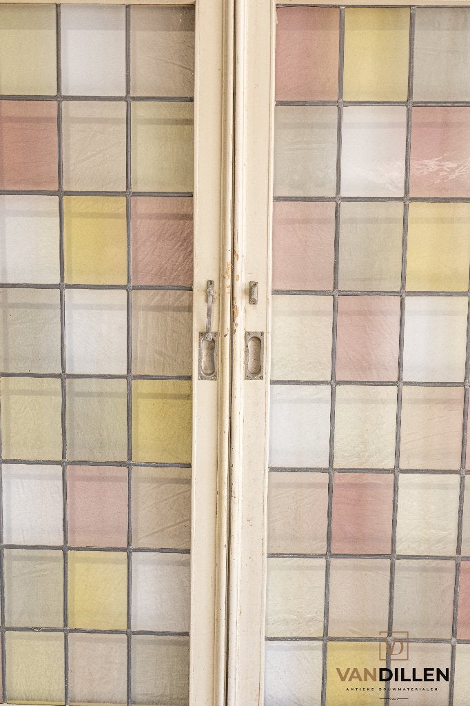 Set ensuite schuifdeuren met kleur glas in lood, Gebruikt, 120 cm of meer, Binnendeur, Ophalen of Verzenden