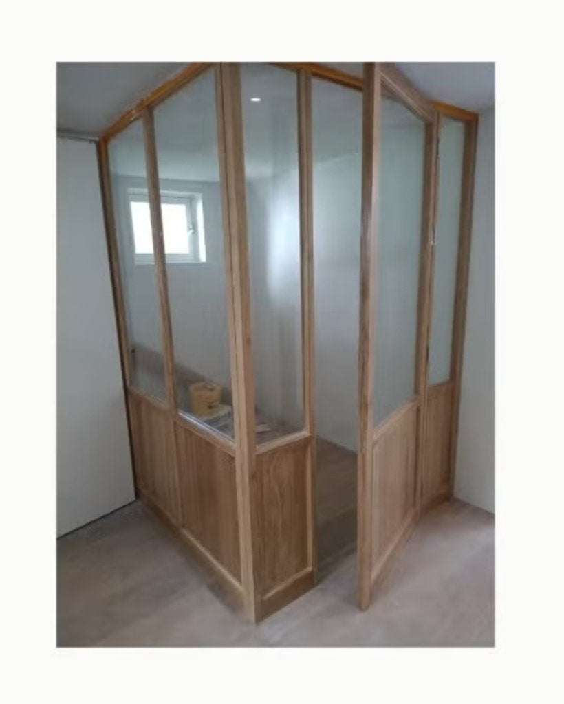 Eikenhouten Kameren suite / Scheidingswand met Glas (Nieuw!), Ophalen, Binnendeur, Nieuw, Glas