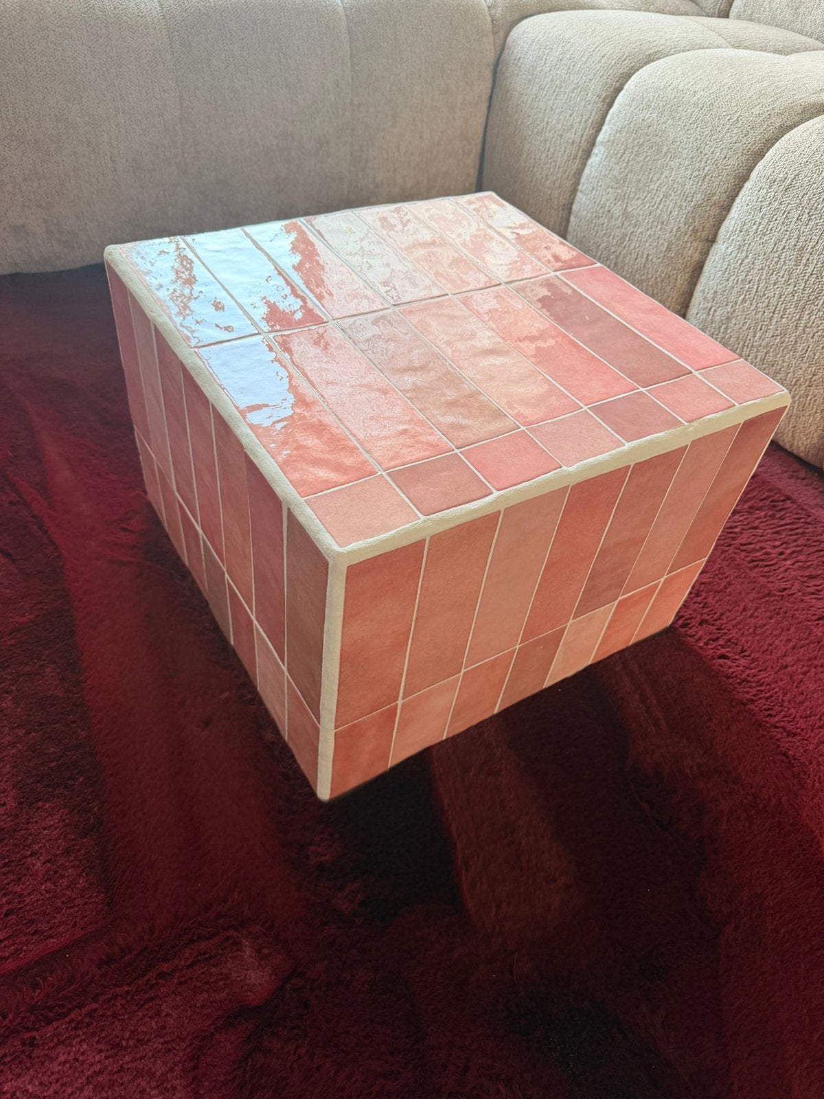 Handgemaakte unieke salontafel / bijzettafel / tegeltafel, Ophalen, Overige materialen, Minder dan 50 cm, Vierkant