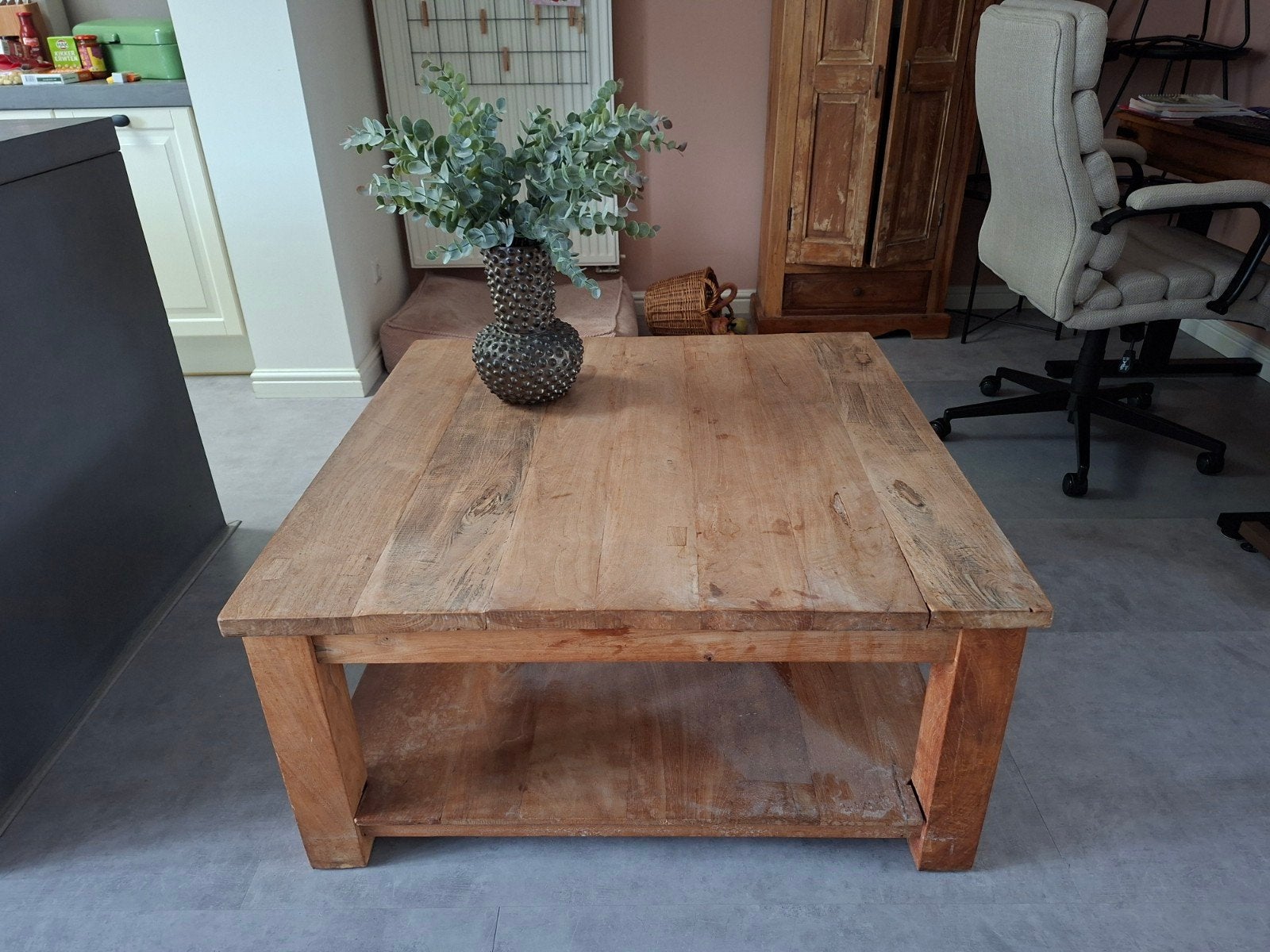 teak houten salontafel, Ophalen, Gebruikt, 100 tot 150 cm, 100 tot 150 cm