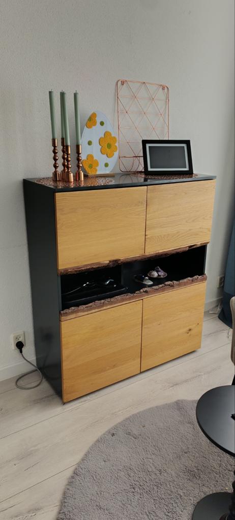 Dressoir wild eiken met grijze zijpanelen - Ventura Design, Ophalen, Met deur(en), 100 tot 150 cm, Eikenhout