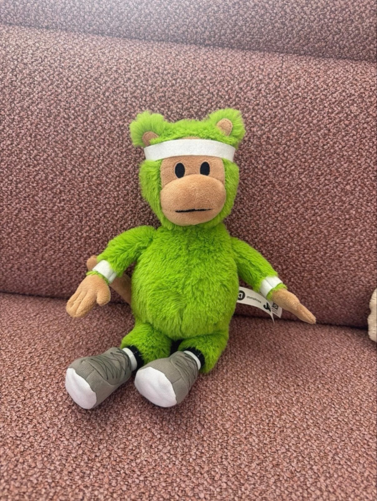 Leuke groene Joe knuffel aap met hoofdband en schoenen, Groen, Overige merken, Overige karakters, Ophalen of Verzenden