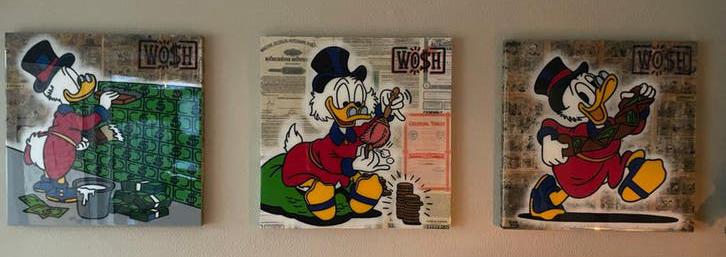 Set van 3 Dagobert Duck schilderijen - Pop Art wo$h kunst, Antiek en Kunst, Kunst | Schilderijen | Modern, Ophalen of Verzenden