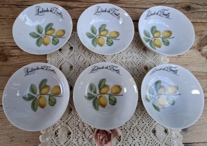 6 Vintage fruit schaaltjes met citroenen, Salade de Fruits, Gebruikt, -, Ophalen of Verzenden, Bord(en)