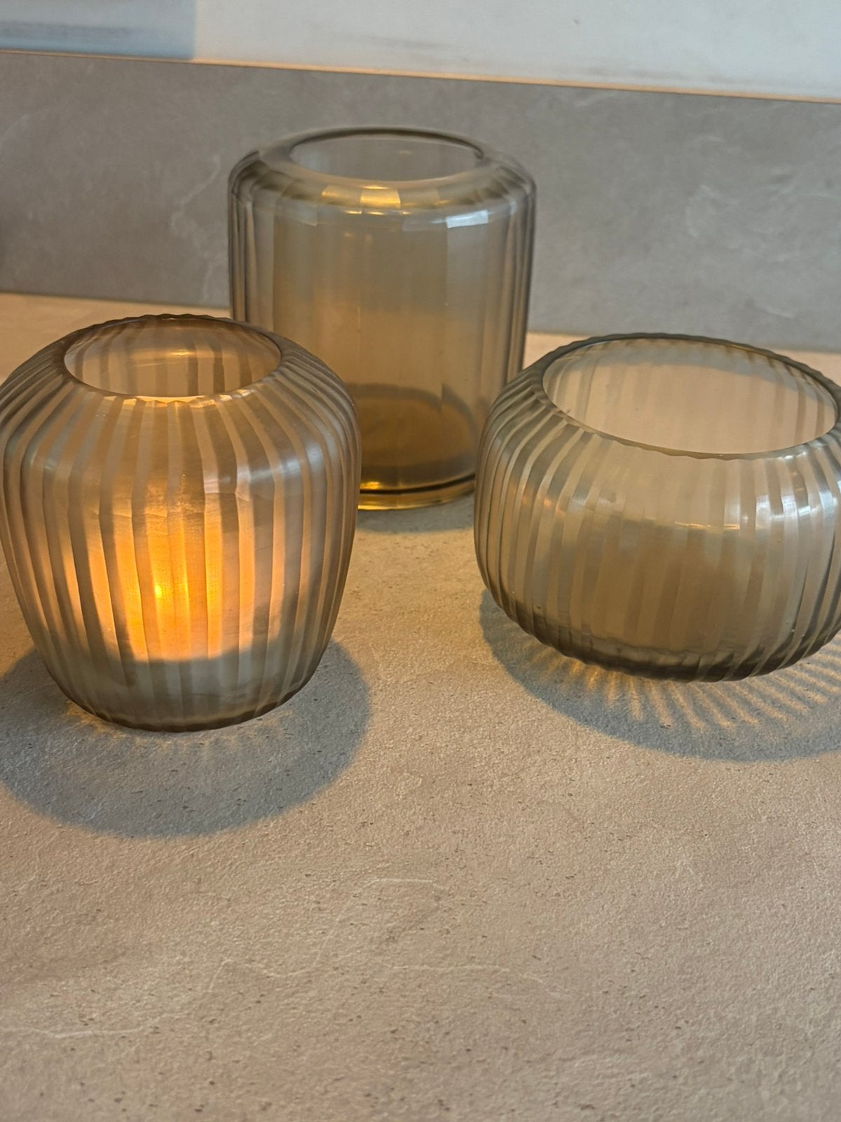 Bombyxx set 3 stuks smoke, Windlicht, Nieuw, Ophalen of Verzenden, Glas