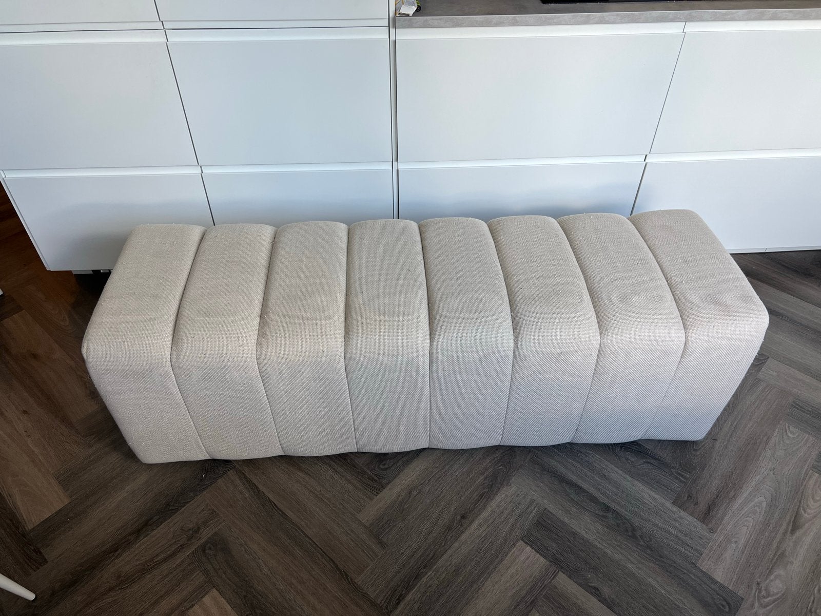 Eetkamerbank Erie Karwei beige geweven - Gebruikt, Ophalen, Gebruikt, Minder dan 75 cm, 150 tot 200 cm
