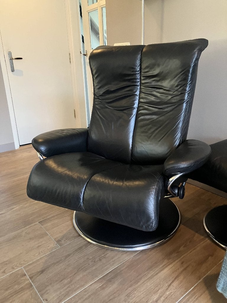 Stressless XL met voetenbank, Ophalen of Verzenden, Zo goed als nieuw, Leer