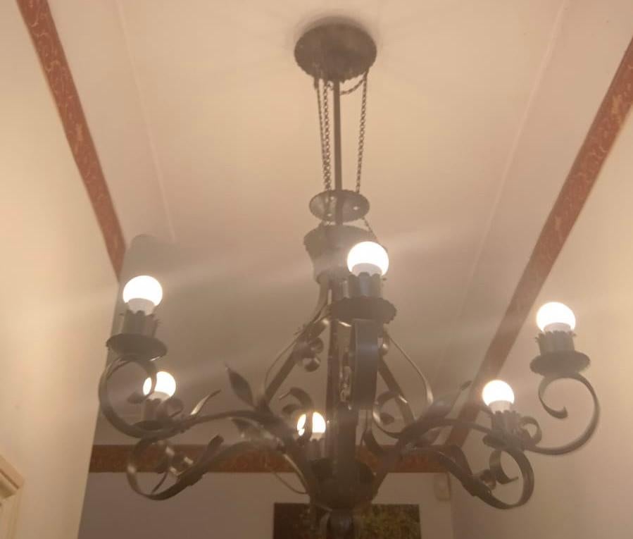 Prachtige Zwart Gesmede Kroonluchter, Huis en Inrichting, Lampen | Kroonluchters, Ophalen, Gebruikt, Metaal