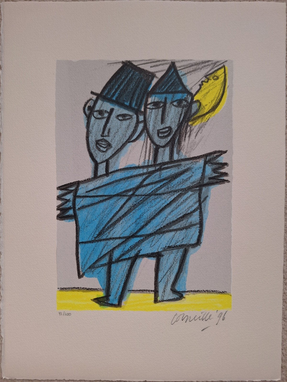 Corneille - Deux Amis - Genummerd en Gesigneerd, Dagelijks leven, 1950 - 1999, Ophalen of Verzenden, Zeefdruk