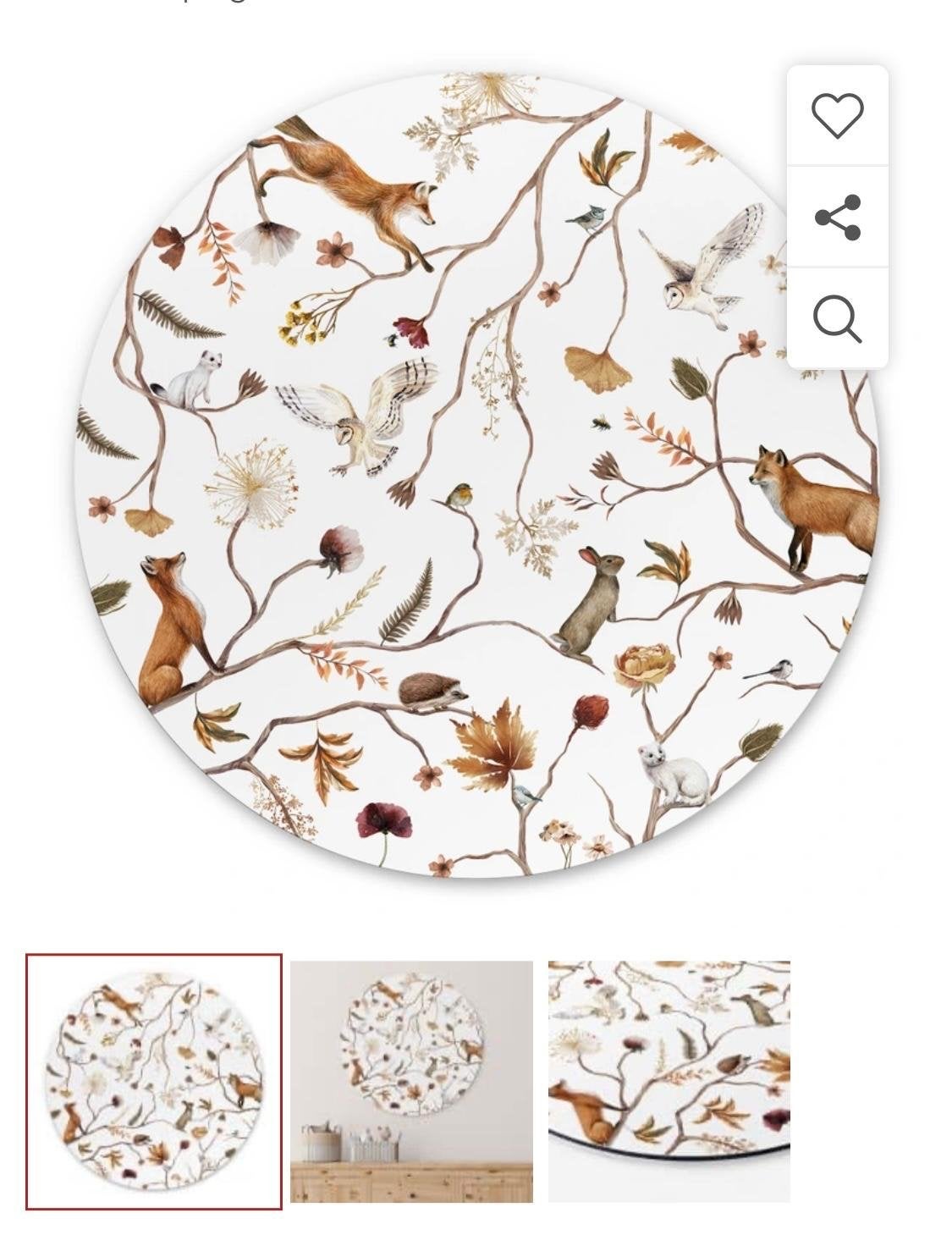 Wandcirkel Bosdieren Ø 120 cm - Nieuwstaat, Ophalen, 120 cm, Meerkleurig, Nieuw