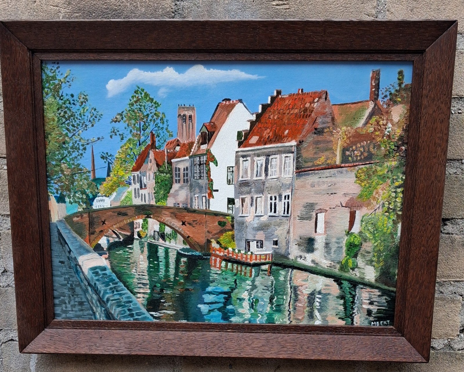 MEERT (België), Peerdenbrug Brugge. 1978. Olie/doek.  45/35, Ophalen, Overige stijlen, Doek, Gedateerd