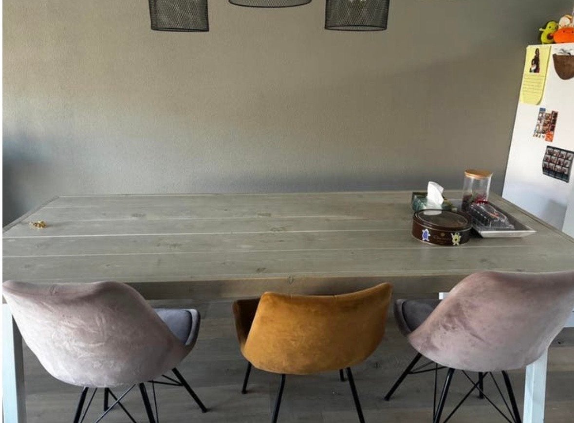 Grote eettafel met bankje - 210x90x70 cm, Gebruikt, 200 cm of meer, Vijf personen of meer, Rechthoekig